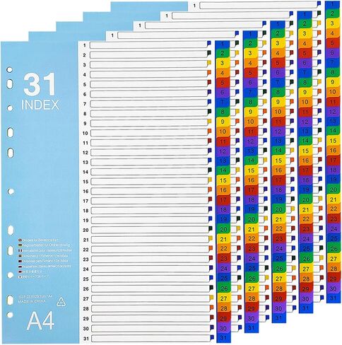 1-31 Tab Dividers, Plastic Dividers for 3 Ring Binders, Multicolor Binder Dividers with Tabs, Customizable Table of Contents, Number 1-31 Tabs, 5 Sets in Saudi Arabia