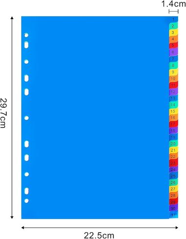 1-31 Tab Dividers, Plastic Dividers for 3 Ring Binders, Multicolor Binder Dividers with Tabs, Customizable Table of Contents, Number 1-31 Tabs, 5 Sets in Saudi Arabia