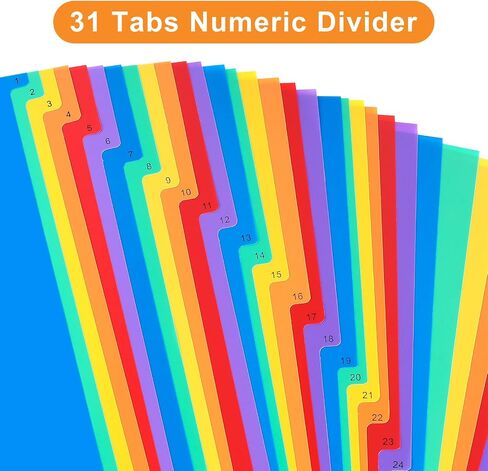 1-31 Tab Dividers, Plastic Dividers for 3 Ring Binders, Multicolor Binder Dividers with Tabs, Customizable Table of Contents, Number 1-31 Tabs, 5 Sets in Saudi Arabia