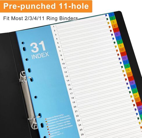 1-31 Tab Dividers, Plastic Dividers for 3 Ring Binders, Multicolor Binder Dividers with Tabs, Customizable Table of Contents, Number 1-31 Tabs, 5 Sets in Saudi Arabia