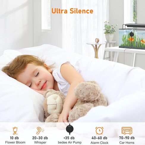 مضخة هواء لحوض السمك بكوب شفط: مضخة هواء بيزو صغيرة صامتة مطورة لخزان الأسماك، فقاعات حوض السمك موفرة للطاقة مع صمام فحص، حجر فقاعات، أنبوب هواء لخزان أسماك 15 جالون، 1 وات in Kuwait