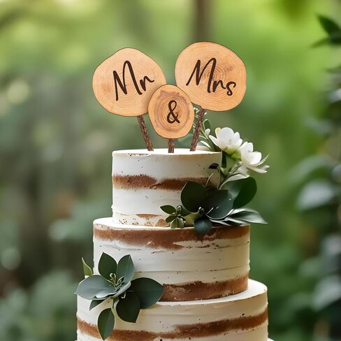 Rustic MR & MRS Wedding Cake Topper in Wood Wedding Cake Decoration (Design 02) in Saudi Arabia