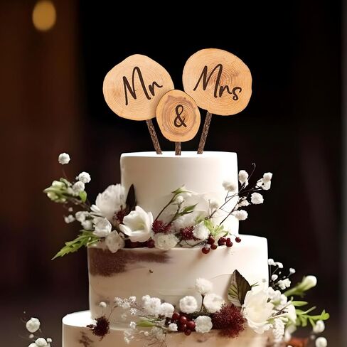 Rustic MR & MRS Wedding Cake Topper in Wood Wedding Cake Decoration (Design 02) in Saudi Arabia