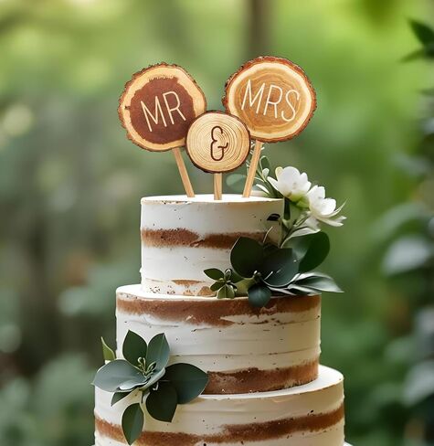 Rustic MR & MRS Wedding Cake Topper in Wood Wedding Cake Decoration (Design 02) in Saudi Arabia