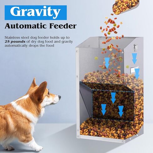Automatic Dog Feeder Large Breed with Handle, Stainless Steel Indoor and Outdoor Pet Feeder for Large Dogs, Automatic Dog Feeder Large Breed for Dogs (25lbs) in Saudi Arabia