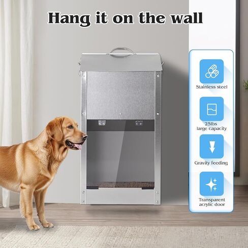 Automatic Dog Feeder Large Breed with Handle, Stainless Steel Indoor and Outdoor Pet Feeder for Large Dogs, Automatic Dog Feeder Large Breed for Dogs (25lbs) in Saudi Arabia