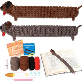 CiyvoLyeen Dachshund Bookmarks Crochet Kit Crochet Start Kit with Step-by-Step Video Tutorials DIY Sausage Dog Bookmark Supplies for Adult Learn to Crochet Set