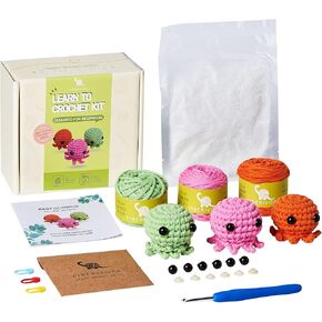 Fiberivore Crochet Kit for Beginners, Learn to Crochet Kits for Adults and Kids, Animal Amigurumi Crochet Kit with Step-by-Step Video Tutorials for Right- and Left-Handed People, Baby Octopus in Saudi Arabia
