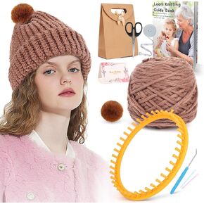 Coopay Knitting Kit for Beginners, Knit Hat Loom Knitting Kit with Step-by-Step Instruction, Learn How to Knit Hat for Family, Included Yarn & Round Loom, Fantastic DIY Gifts Knit Hat, Lilac