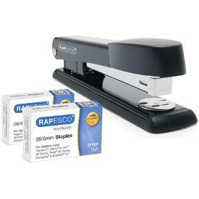 Rapesco 1756 Business Pack: 4 ECO Half Strip Staplers and 4 Boxes of 1000 x Type 26 Standard 1/4" Staples, 20 Sheet Capacity, Black