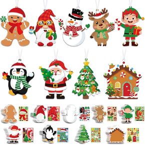 Pasimy 36 Pcs Christmas Craft Kits for Kids Make Your Own Xmas Ornament Kit with Craft Stickers DIY Gingerbread House Reindeer Santa Snowman Elf Art Craft Projects for Holiday Home Classr Party Favor