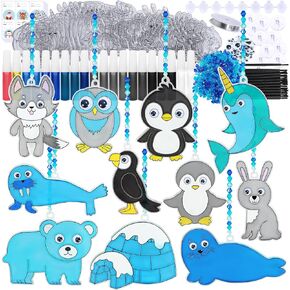 Winlyn 33 مجموعات الشتاء القطبية الحيوانية suncatchers الحلي الزينة DIY نافذة الطلاء الفن suncatchers الشتاء الحرفية مجموعات الشتاء الشمس الماسكات للأطفال عيد الميلاد عطلة الفصول الدراسية الأنشطة مشروع فني
