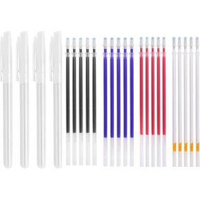 20Pcs Heat Erasable Fabric Refills with 4 Empty Pen Patchwork Marking Pens High Temperature Disappearing Ink Fabric Marker for Embroidery Handicarft Needlework Tailors Sewing Quilting and Dressmaking