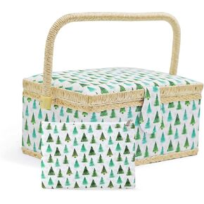 NOTIONSLAND Large Sewing Basket Organizer, Sewing Box for Adults, Christams Tree Print