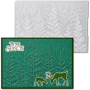 Arbuya 3D Christmas Woodland Plastic Embossing Folders for Card Making 3 d Pine Trees Embossing Folder for Gift Tag Paper Crafting Home Decoration 5"x7"