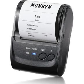 طابعة إيصالات MUNBYN POS، طابعة إيصالات مقاس 58 مم، طابعة حرارية صغيرة محمولة تعمل بالبلوتوث مقاس 2.28 بوصة، متوافقة مع نظام التشغيل Android Windows للأعمال الصغيرة، غير مربعة، وليس iOS
