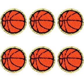 6pcs Basketball Iron On Patches Gold Edges Chenille Patches Iron on Sew on Basketball Patches Embroidered Patches Applique Sports Badge Patch for Hat Backpacks Jeans Jacket Dress DIY Clothing Repair