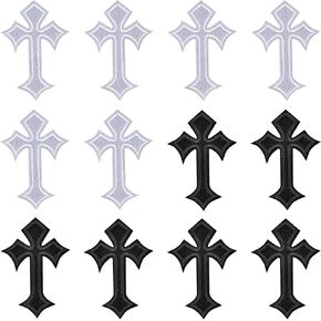 Morcheiong 12Pcs Cross Patches Iron On Cross Embroidered Applique Patch DIY Decor Patches for Clothes Jeans Hat Backpack（Black White）