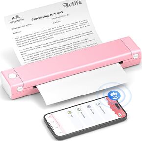 Portable Printer Wireless for Travel M08F Thermal Wireless Printer Support 8.5" X 11" US Letter, Inkless Bluetooth Printer Compatible with Phone & Laptop & PC for Travel, Business, Office (Pink)