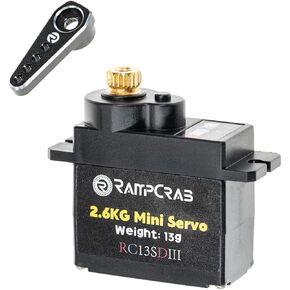 RampCrab Steering Servo with Servo Horn for AX24 SCX24 RC Car, Upgrade Parts for Axial SCX24, AX24, Black Horn, 2 Sets