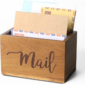 Mail Holder Storage Organizer Box,Acacia Wood Mail Organizer Countertop,Desktop Letters, Bills, Notes and Postcard Bin for Home Office Dorm Room