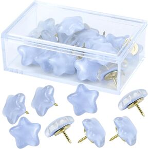20pcs Decorative Push Pins, Star Glitter Thumb Tacks for Bulletin Board Decor, Cute Push Pins for Corkboard, Photo Wall, Feature Wall,Map, Bulletin Board, Office or Home (Blue Star)