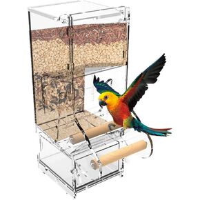 iFCOW Automatic Bird Feeder, Bird Cage Accessories No Mess Acrylic Clear Parakeet Treats Seed Container for Cage Cockatiel Finch