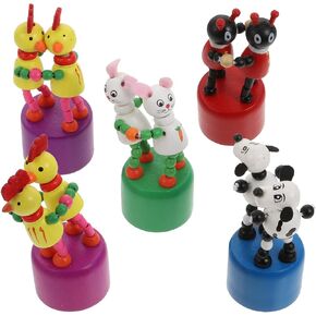 NUOBESTY Wooden Push Puppets Dancing Rocking Finger Puppets Mini Figurines Tabletop Holiday Party Ornaments for Home Table Desk Car Dashboard 5PCS