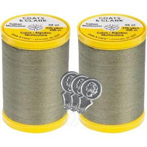 Coats & Clark Cotton All Purpose Sewing Thread - 100% Mercerized Cotton - 225 Yards - S970-2 Pack Bundle with 3 Bella's Crafts Needle Threaders (Natural)