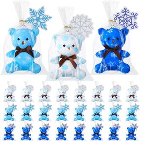 Poen 27 Pack Christmas Mini Plush Bears with Cards Set Jesus Winter Plush Bears Stuffed Animal for Classroom School Kids Exchange Prize Gifts Religious Bear Toy for Xmas Party Favors(Snowflake)