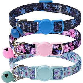 Cat Collar Breakaway with Bells, 3 Pack Girl Boy Pet Cat Collar with Bohemia Floral Tribal Geometric Patterns, Adjustable 7.5-12 Inch, with Safety Buckle for Kitten Cat(Set A)