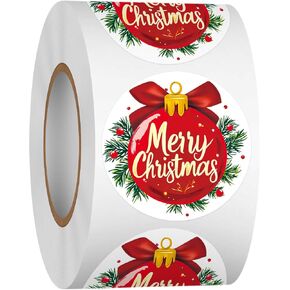 Heyfibro 1.5 Inches Christmas Sticker Roll, 500 Pcs Merry Christmas Stickers for Kids, Winter Holiday Round Labels Stickers for Gift Packing, Cards, Envelopes, Party Supplies(Christmas Wreath 5)
