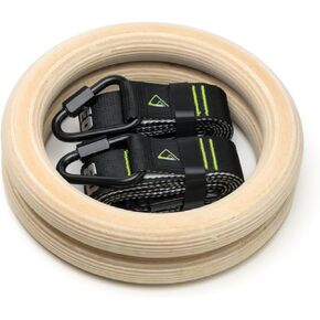 Wooden Rings | Portable Exercise System Works Eleviia Pull Up Bar | Most User-Friendly Adjustable Straps | Exercise Core, Chest, Back, Triceps and Much More