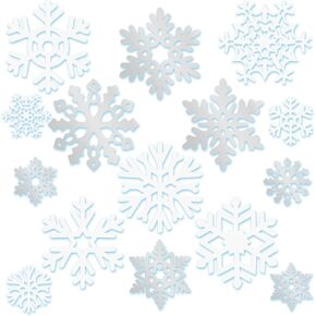 90 Pcs Snowflake Cutouts Decorations, Winter Paper Snowflake Cutouts with Glue Stickers for Bulletin Board Christmas Party Home Class Office Decor Accessories (White, Silver)