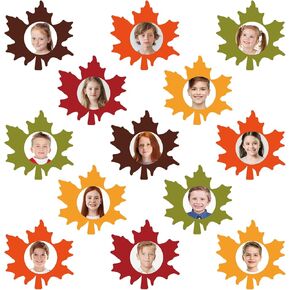 45Pcs Fall Leaves Cutouts Colorful Autumn Maple Leaf Paper Cut-Outs Thanksgiving Bulletin Board Decor with 100Pcs Glue Points for DIY Craft Photo Classroom Home Party