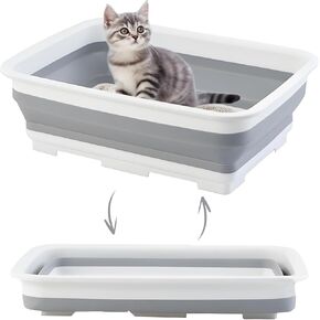 Small Litter Box for Kittens, Open Potty Pan Cat Toilet Portable Cats Litter Box Travel Litter Easy to Clean and Assemble 14.6"×10.6"