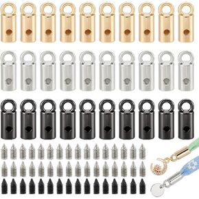 PH PandaHall 48pcs Shoelaces Tips 3 Colors Alloy Shoelace Aglets Screw Shoelace Head for DIY Shoe Laces Tips Protector Shoelace Head and Cords End Aglet Replacement Tips for Shoestrings Making, 15x6mm
