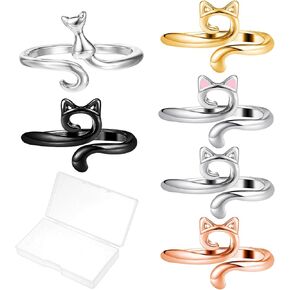 Mabor 6Pcs Tension Rings for Crocheting, Cat Crochet Tension Ring for Finger, Adjustable Yarn Guide Tension Ring Knitting Accessories with Box for Women