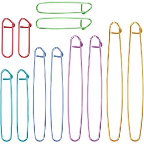 Gjinxi 12 PCS Knitting Stitch Holder, 6 Sizes Needles Stitch Holders Set Sturdy Aluminum Mixed Color Safety Pin Cable Knitting Bent Weaving Needle Hooks Crochet Tools for Knitting Notions or Crochet