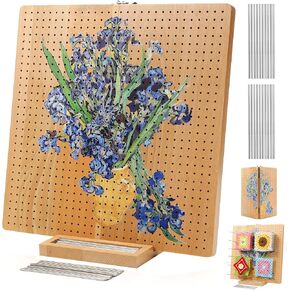 لوح حجب كروشيه قابل للطي مقاس 15.5 × 15.5 بوصة - مع 35 أوتادًا فولاذيًا، ترقية ألواح حجب كبيرة لمشاريع الكروشيه، إكسسوارات كروشيه من خشب الزان هدايا للكروشيه (عباد الشمس من فان جوخ) in Kuwait