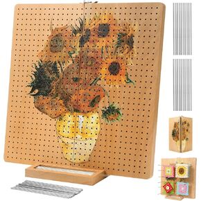 15.5"x15.5" Foldable Crochet Blocking Board - with 35 Steel Pegs, Upgrade Large Blocking Boards for Crochet Projects, Beechwood Crocheting Accessories Gifts for Crocheters (Sunflowers by Van Gogh)