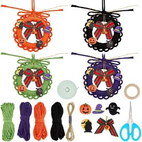 INFUNLY 4 Set DIY Macrame Halloween Bell Kit for Beginners with Instructions Halloween Handmade Decorative Bell Pendants Halloween Atmosphere Ornaments for Home Wall Windows Decor