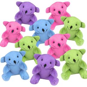 ArtCreativity Neon Color Plush Bear, Set of 12, Mini Stuffed Animals for Kids, Assorted Neon Colors, Cute and Cuddly Colored Bears for Nursery Décor, Birthday Party Favors, and Fun Play