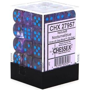 Chessex Nebula 12mm d6 Nocturnal/Blue w/Luminary Dice Block (36 dice)