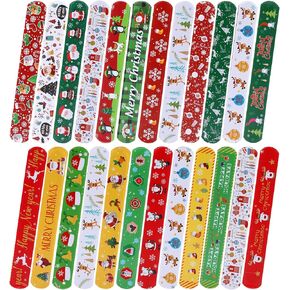 96PCS Christmas Slap Bracelets, Xmas Party Favor Decoration 24 Styles Santa Claus Reindeer Snowflake Snowman