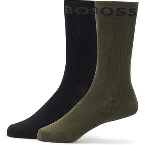BOSS Men's 2-Pack Bold Logo Solid Cotton Socks, Stark Navy/Chalk White, 7-13