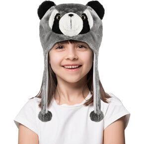 Funny Plush Animal Hat with Ear Flaps, Soft Fleece Hats Cute Cap for Kids Women Girls Cosplay Party