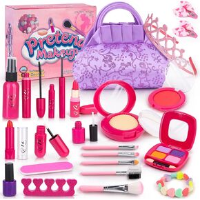 Kids Makeup Kit for Girl,BTEC Pretend Makeup for Toddlers,20 Pack Fake Play Makeup for Little Girls Age 3 4 5 6 7 Birthday Gift