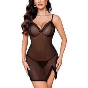 Avidlove Sexy Lingerie for Women Lace Chemise Sleepwear Mesh Nightgown Side Slit Negligee