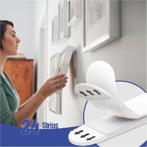 12 Pairs Large Picture Hanging Strips, Damage Free Hanging Picture Hangers, Heavy Duty Strips Picture Hanging, No Tools Wall Hanging Strips, Hanging Pictures Without Nails, White.